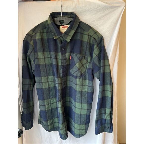 Boys Levi's‎ L/S Button Down Green/Blue Checked Shirt - Picture 1 of 9